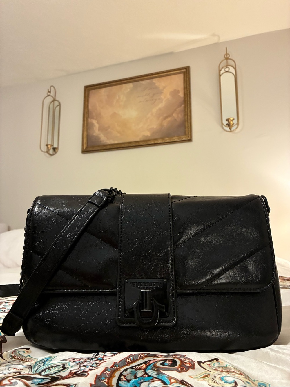 True Religion Black Shoulder Bag with Front Clasp